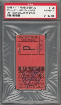 1968 New York Yankees Ticket Stub From Mickey Mantles Last Career Home Run Game #536 (PSA)